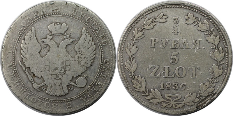 Russische Münzen und Medaillen, Nikolaus I. (1826-1855), für Polen. 3/4 Rubel (5...