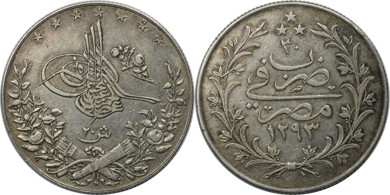 Weltmünzen und Medaillen, Ägypten / Egypt. Abdul Hamid II. 20 Qirsh 1904 (AH 129...