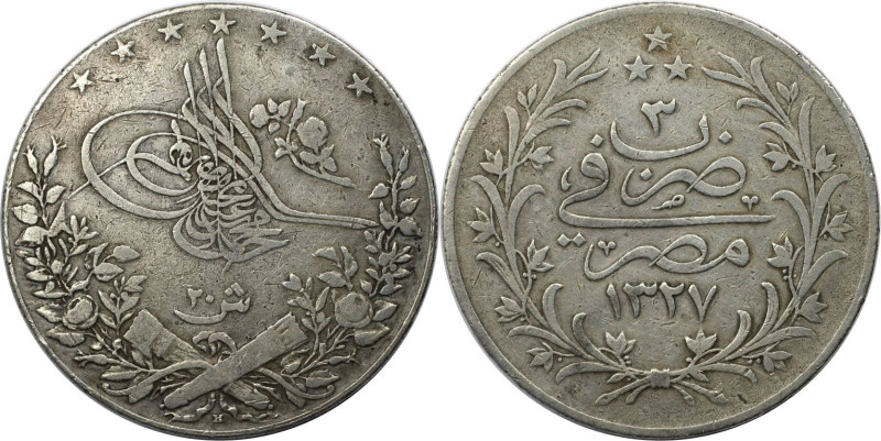 Weltmünzen und Medaillen, Ägypten / Egypt. Mehmed V. 20 Qirsh 1911 (AH 1327/3H)....