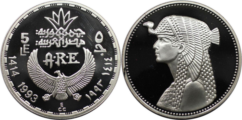 Weltmünzen und Medaillen, Ägypten / Egypt. Kleopatra. 5 Pounds 1993 (AH 1414). 2...