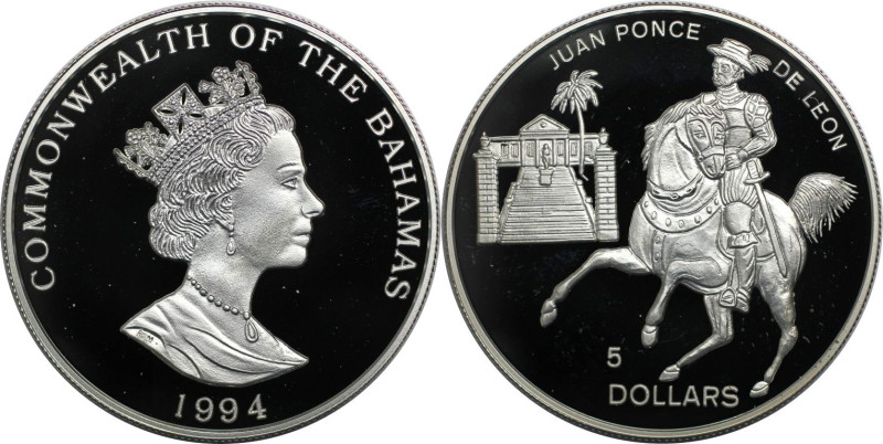 Weltmünzen und Medaillen, Bahamas. Juan Ponce De Leon. 5 Dollars 1994. 31,47 g. ...