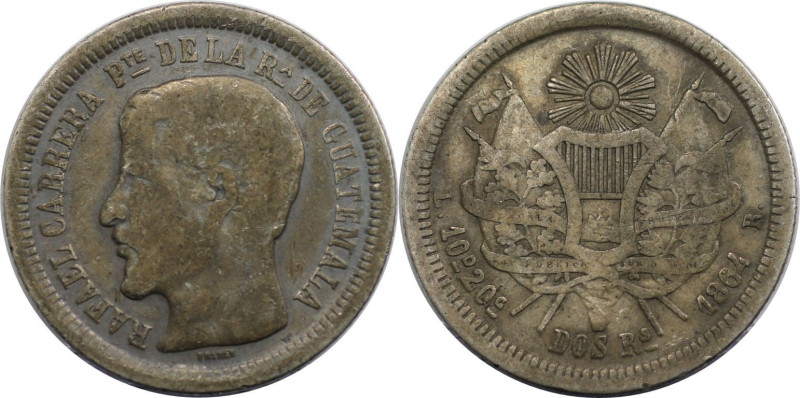 Weltmünzen und Medaillen, Guatemala. Rafael Carrera. 2 Reales 1864. Silber. KM 1...