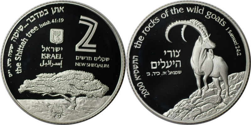 Weltmünzen und Medaillen, Israel. Wildleben -Steinbock. 2 New Sheqalim 2000. 28,...