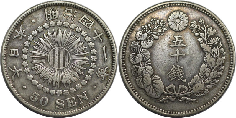 Weltmünzen und Medaillen, Japan. Mutsuhito. 50 Sen 1908. Silber. KM Y# 31. Sehr ...