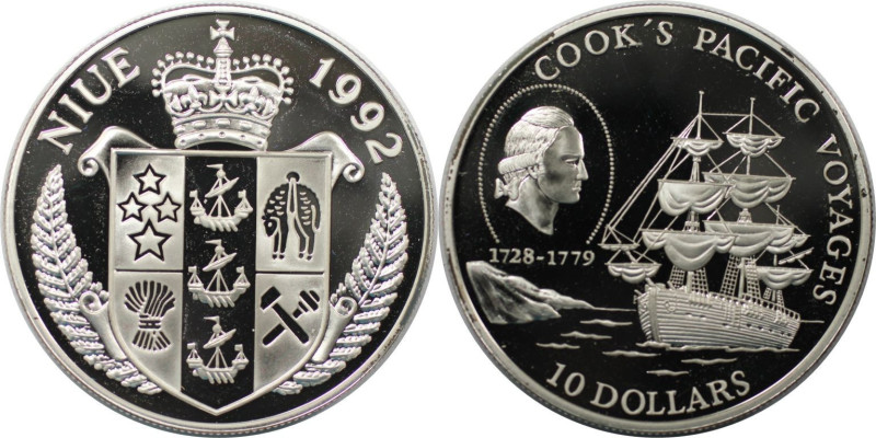 Weltmünzen und Medaillen, Niue. James Cook. 10 Dollars 1992. 31,43 g. 0.999 Silb...