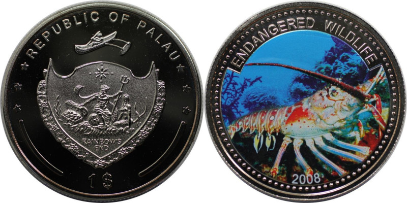 Weltmünzen und Medaillen, Palau. Gefährdete Tierwelt - Hummer. 1 Dollar 2008. Ku...