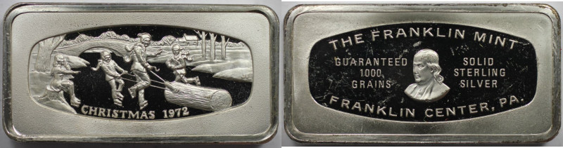 Medaillen und Jetons, Silberbarren / Silver Bar. Franklin Mint Christmas 1972 So...