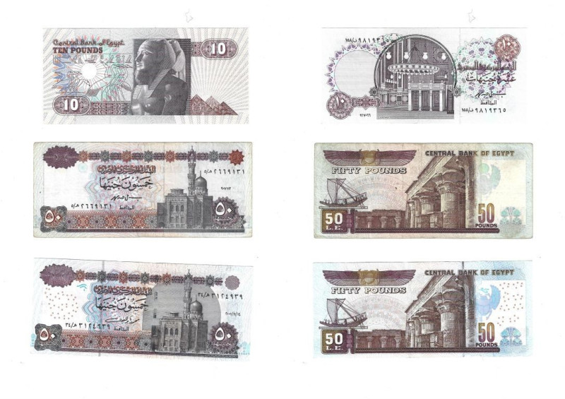 Banknoten, Ägypten / Egypt, Lots und Sammlungen. 10 Pounds 1996, I. 50 Pounds 19...