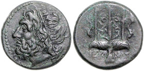 ITALIEN, SIZILIEN / Stadt Syrakus, AE 19 (Hieron II., 275-216 v.Chr.) Kopf des Poseidon l. Rs.Dreizack. 6,49g.
vz
BMC 609, SNG Cop.850