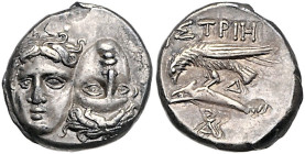 GRIECHENLAND, THRAKIEN / Stadt Istros, AR Drachme (400-350 v.Chr.). Zwei Köpfe junger Männer. Rs.Adler auf einem Delphin l., darunter A. 5,40g.
vz
S...