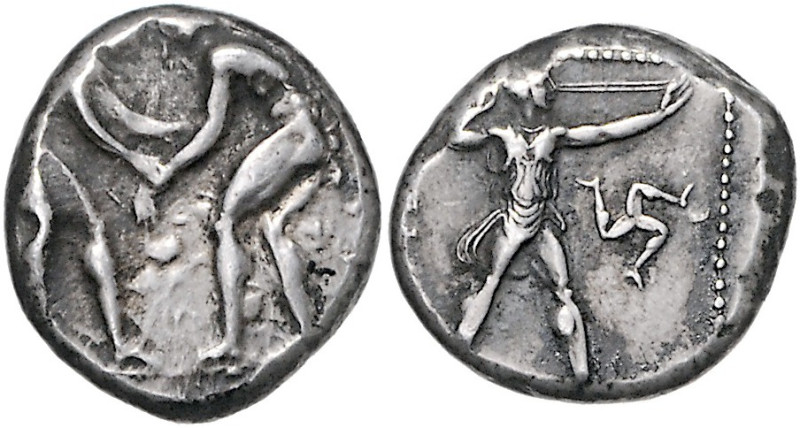 KLEINASIEN, PAMPHYLIEN / Stadt Aspendos, AR Stater (4.Jh.v.Chr.). 2 nackte Athle...