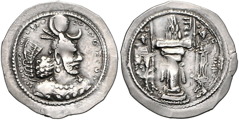 SASANIDEN, Yazdgard I., 399-420, AR Drachme. Königsbüste r. Rs.Feueraltar. 4,18g...