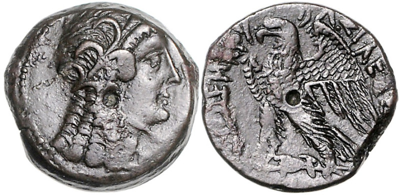 ÄGYPTEN, Ptolemaios V., 204-180 v.Chr., AE 25. Kopf der Kleopatra I. als Isis r....