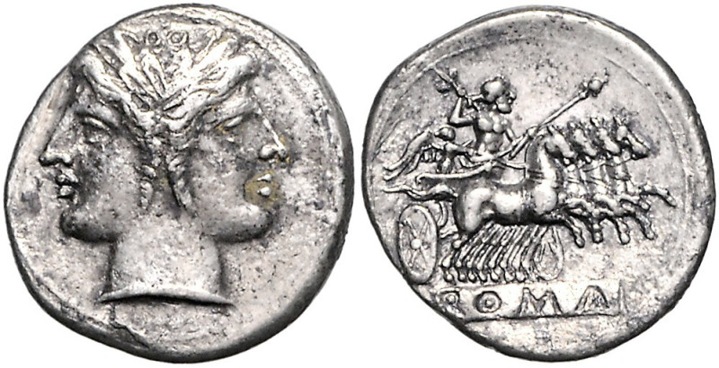 RÖMISCHE REPUBLIK, Anonyme Ausgaben, 225-216 v.Chr., AR Didrachme. Janusförmiger...