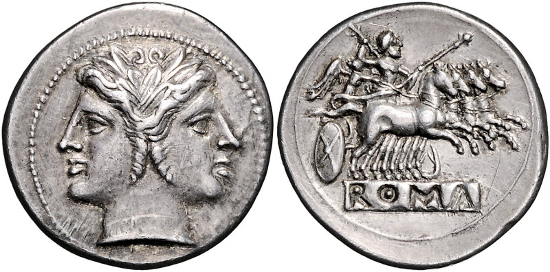 RÖMISCHE REPUBLIK, Anonyme Ausgaben, 225-216 v.Chr., AR Didrachme. Janusförmiger...
