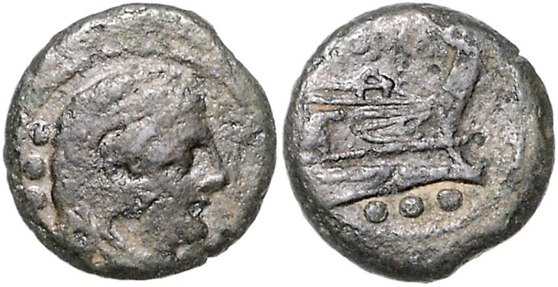 RÖMISCHE REPUBLIK, Anonyme Ausgaben, 215-212 v.Chr., AE Quadrans. Kopf des Herak...