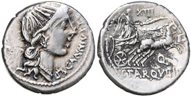 RÖMISCHE REPUBLIK, C. Annius T.f.T.n. und L. Fabius L.f. 82-81 v.Chr., AR Denar. Diad. Kopf der Anna Perenna r., darum C.ANNIVS F [..]. Rs.Victoria in...