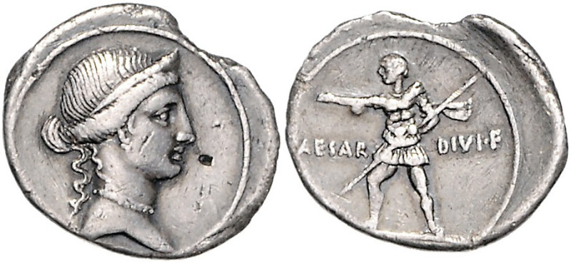 RÖMISCHES REICH, Augustus und Divus Julius Caesar, 42-27 v.Chr, AR Denar (30-27 ...