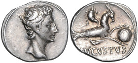 RÖMISCHES REICH, Augustus, 27 v.-14 n.Chr., AR Denar, Spanien (18-17/16 v.Chr.). Bloßer Kopf r. Rs.Capricorn mit Globus und Füllhorn r., unten AVGVSTV...
