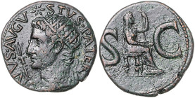 RÖMISCHES REICH, Augustus, 27 v.-14 n.Chr., posthum unter Tiberius, 14-37, AE As (15-16), Rom. Büste mit Strahlenkrone l., oben Stern, l. Blitzbündel,...