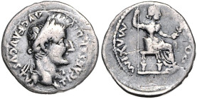 RÖMISCHES REICH, Tiberius, 14-37, AR Denar (36-7) Lugdunum. Belorb. Kopf r. Rs.Livia sitzt barfüßig r. mit Zepter und Olivenzweig. 3,53g.
ss-ss+
RIC...