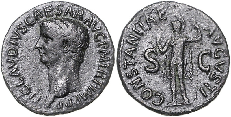 RÖMISCHES REICH, Claudius, 41-54, AE As (42-44), Rom. Kopf l. Rs.Constantia mit ...