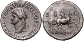 RÖMISCHES REICH, Nero, 54-68, AE Sesterz, Rom. Belorb. Büste l., NERO CLAVD CAESAR AVG GER PM TRP IMP PP. Rs.Nero r. reitend, hält eingelegte Lanze, d...
