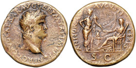 RÖMISCHES REICH, Nero, 54-68, AE Sesterz (62-68), Rom. Belorb. Kopf l. Rs.Annona steht r. mit Füllhorn, davor sitzt Ceres l. mit Ähren und Fackel, zwi...