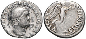 RÖMISCHES REICH, Otho, 69, AR Denar, Rom. Kopf r. Rs.Victoria r. schreitend. VICTORIA OTHONIS. 3,31g.
kl.Kr., s/ss
RIC 14, Kampm.18.9