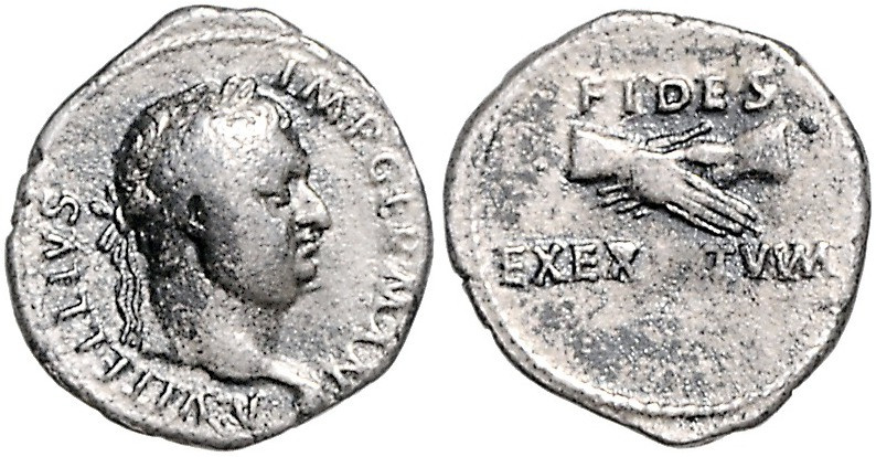 RÖMISCHES REICH, Vitellius, 69, AR Denar, Rom. Belorb. Kopf r., A VITELLIVS GERM...