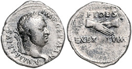 RÖMISCHES REICH, Vitellius, 69, AR Denar, Rom. Belorb. Kopf r., A VITELLIVS GERMANICVS IMP. Rs.Handschlag, FIDES EXERCITVVM. 3,17g.
prägeschw., ss
R...