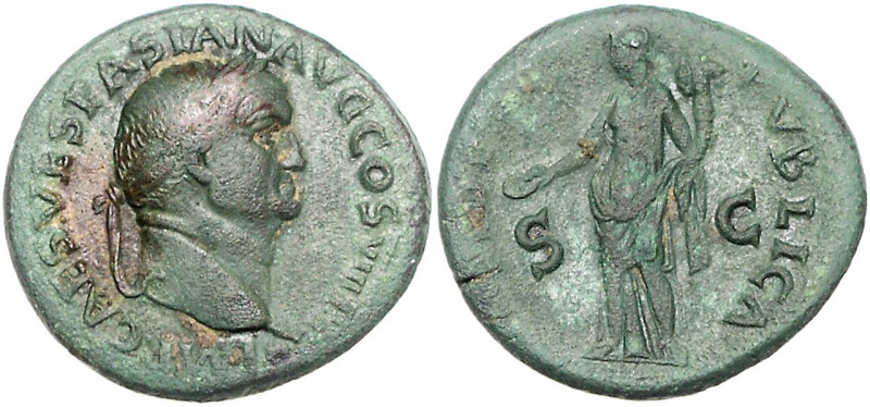 RÖMISCHES REICH, Vespasian, 69-79, AE Dupondius (77-78), Lugdunum. Belorb. Büste...