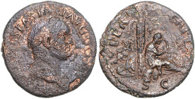 RÖMISCHES REICH, Vespasian, 69-79, AE As COS VIII =77-78, Rom. Belorb. Kopf r. Rs.Trauernde Judaea unter Palme mit Waffen. 10,53g.
selten, f.ss/ss
R...