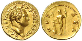 RÖMISCHES REICH, Titus als Caesar, 69-79, AV Aureus (72-73), Rom. Belorb. Büste r., T CAES IMP VESP PON TR POT. Rs.Neptun l. stehend, dabei sein recht...