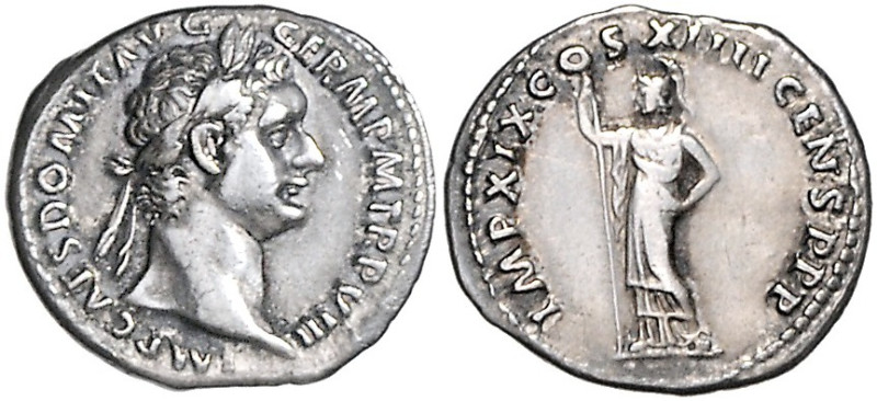 RÖMISCHES REICH, Domitian, 81-96, AR Denar TRP VIII IMP XIX =89, Rom. Belorb. Bü...