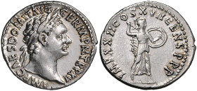 RÖMISCHES REICH, Domitian, 81-96, AR Denar (95-96), Rom. Belorb. Büste r., IMP CAES DOMIT AVG GERM PM TRP XV. Rs.Geflügelte Minerva r. schreitend, häl...