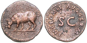 RÖMISCHES REICH, Domitian, 81-96, AE Quadrans (84-85), Rom. Rhinozeros l. Rs.SC. 2,18g.
ss
RIC 250, C. 676, Kampm.24.131