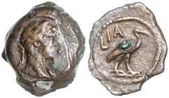 RÖMISCHES REICH, Domitian, 81-96, AE Obol, Jahr 11 =91, Ägypten, Stadt Alexandria. Belorb. Kopf r. Rs.Ibis r., Datierung. 1,98g.

RPC 2744, BMC 16.4...