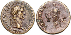RÖMISCHES REICH, Nerva, 96-98, AE Dupondius (97), Rom. Büste mit Strahlenkrone r. Rs.Libertas l. stehend. 14,04g. Ex.Künker 378, Nr.6537 Salton Collec...