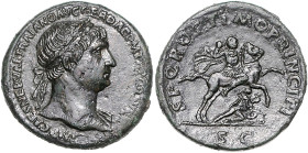 RÖMISCHES REICH, Trajan, 98-117, AE Sesterz COS V =103-112, Rom. Belorb. Büste r. Rs.Kaiser reitet r., trägt Speer, darunter niedergeworfener Gegner. ...