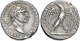 RÖMISCHES REICH, Trajan, 98-117, AR Tetradrachme (110/111), Seleucis und Pierea, Stadt Antiochia. Belorb. Kopf r. Rs.Adler mit offenen Schwingen auf K...