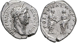RÖMISCHES REICH, Hadrian, 117-138, AR Denar (134-138), Rom. Belorb. Büste r., HADRIANVS AVG COS III PP. Rs.Kaiser im Handschlag mit Fortuna, FORTVNAE ...
