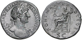 RÖMISCHES REICH, Hadrian, 117-138, AE Sesterz (119-121), Rom. Belorb. Büste r., l. drap., IMP CAESAR TRAIANVS HADRIANVS AVG. Rs.Iupiter l. sitzend, hä...