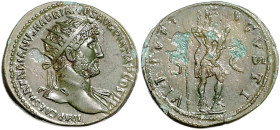 RÖMISCHES REICH, Hadrian, 117-138, AE Dupondius (119-120), Rom. Büste m. Strahlenkrone r. Rs.Virtus r. stehend, VIRTVTI AVGVSTI SC. 11,59g.
Schöne gr...
