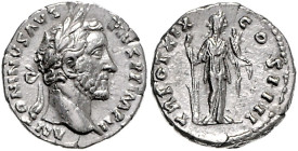 RÖMISCHES REICH, Antoninus Pius, 138-161, AR Denar (155-156), Rom. Belorb. Büste r., ANTONINVS AVG PIVS PP IMP II. Rs.Fortuna r. stehend, hält Ruder u...
