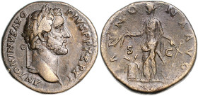 RÖMISCHES REICH, Antoninus Pius, 138-161, AE Sesterz TRP XI =147-148, Rom. Belorb. Büste r. Rs.Annona vor Modius l. mit Ähren und Ruder. 22,70g.
ss
...
