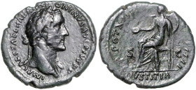 RÖMISCHES REICH, Antoninus Pius, 138-161, AE As TRP XIIII =150-151, Rom. Belorb. Büste r., IMP CAES T AEL HADR ANTONINVS AVG PIVS PP. Rs.Iustitia l. s...
