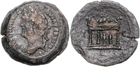 RÖMISCHES REICH, Antoninus Pius, 138-161, AE Drachme Jahr 16 =152, Ägypten, Stadt Alexandria. Belorb. Büste l. Rs.Verzierter Tempel, ILE. 29,05g.
s/s...