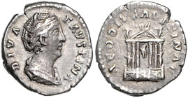 RÖMISCHES REICH, Faustina I., Gemahlin des Antoninus Pius, +141, AR Denar (nach 141), Rom. Drap. Büste r., DIVA FAVSTINA. Rs.6-säuliger Tempel, AED DI...