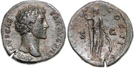 RÖMISCHES REICH, Marcus Aurelius als Caesar, 139-161, AE Sesterz (145), Rom. Büste r., AVRELIVS CAESAR AVG PIIF. Rs.Minerva r. stehend, hält Speer und...